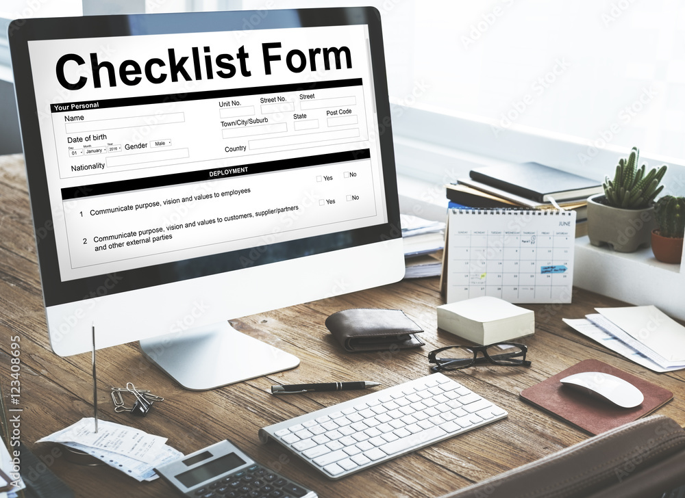 Poster checklist form document data information contract concept