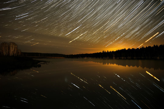 star lake sky forest tracks