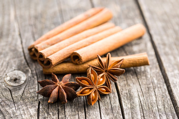 Cinnamon sticks and anise stars.