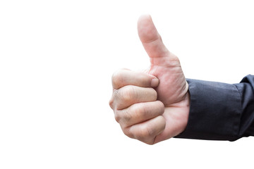 Businessman showing hand  thumbs up isolated on white background