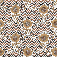 Geometric Baby and Kid style floral vector pattern in retro style