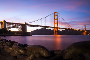 Golden Gate Bridge in San Francisco California after sunset