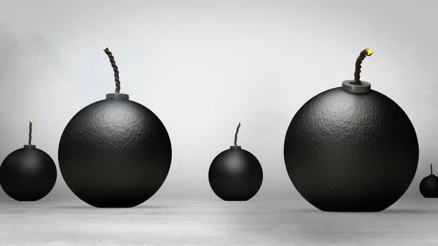 Falling and explode bombs in white background.