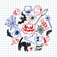 Happy halloween icons set.