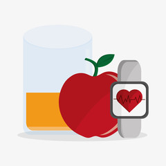Apple juice and watch icon. Fitness gym bodybuilding and healthy lifestyle theme. Colorful design. Vector illustration