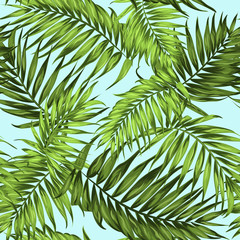 Naklejka premium Tropical palm leaves seamless pattern