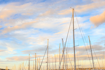 Fototapeta premium Boats mooring with beautiful blue sky background in Auckland, Ne