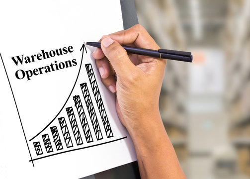 hand writing growing graph with warehouse operation concept