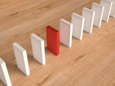 Red Domino For Leadership Concept