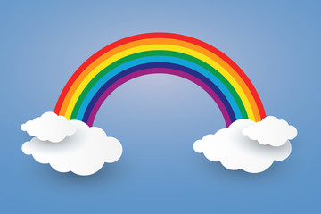  Cloud and Rainbow in blue sky  Paper art Style.vector Illusatra