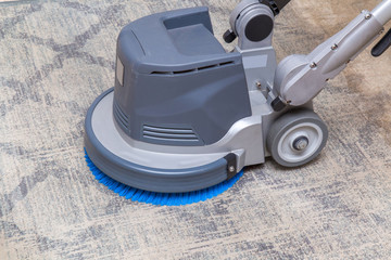 Carpets chemical cleaning with professionally disk machine. Early spring cleaning or regular clean up.