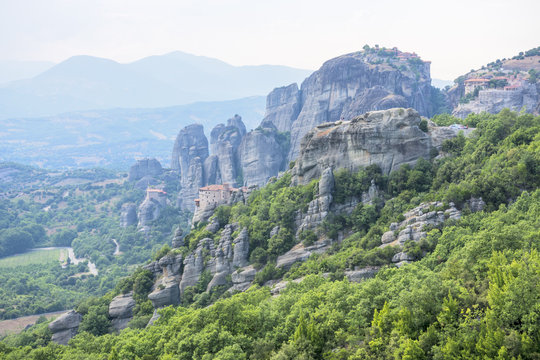 view of the meteora monasteries in the region, greece