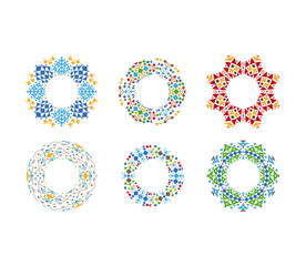 Colorful ethnic ornamental cirular frames set. Vector illustration