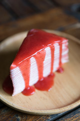 Strawberry Crepe Cake. shallow depth of field