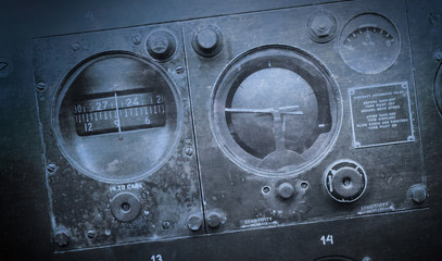Different meters and displays in an old plane