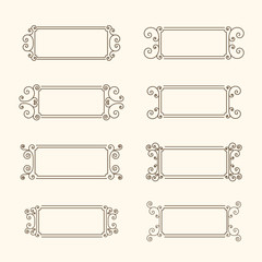 Set of vintage frames. Frame with swirls and decor of the leaves. Decorative frame for banners, invitations, greeting cards, business cards. Monochrome frame in vintage style. Vector