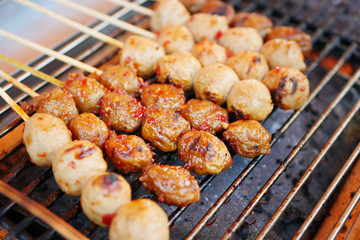 grilled meatballs, asian street food