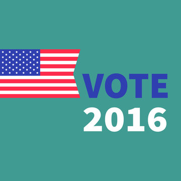 President election day 2016. Voting concept. American flag. Isolated Green background Flat design Card