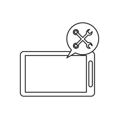 Smartphone bubble and wrench icon. Call center technical service and online support theme. Isolated design. Vector illustration