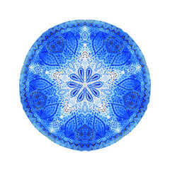 Watercolor mandala, lace ornament made of round pattern in oriental style.