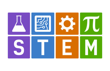 STEM - science, technology, engineering and mathematics flat color vector illustration