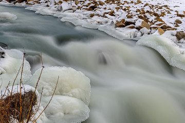 river stones snow ice rapid
