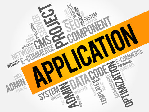 Application word cloud collage, business technology concept background