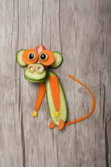Funny monkey made of cucumber and carrot board