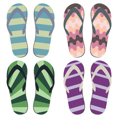 Set of Beach Slippers. Colorful Summer Flip Flops Over White Background

