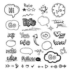 Obraz premium Hand drawn set of speech bubbles with dialog words