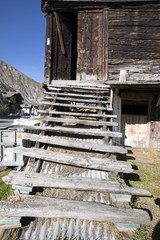 ITALIAN ALPS, ITALY  SEPTEMBER 22.2016 old wooden stairs, Livigno Livigno, Italy  September 22. 2016, Italian alps, Italy