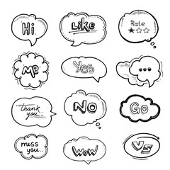 Hand drawn set of speech bubbles with dialog words