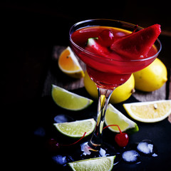 Watermelon Margarita with lemon, lime and ice, alcoholic cocktai