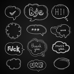 Hand drawn set of speech bubbles with dialog words