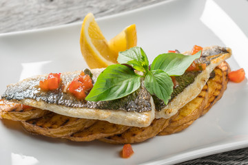 Sea bass fillet with vegetables