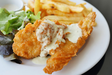 fish and chips, deep fried crispy meal