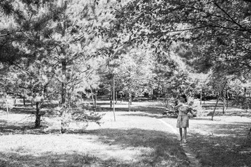  walk mom and daughter in the woods