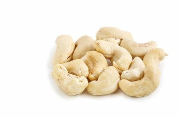 Natural Cashew Nuts on White Background