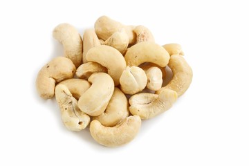 Natural Cashew Nuts on White Background