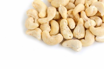 Natural Cashew Nuts on White Background