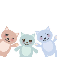 card design set funny cats, pastel colors on white background. Vector