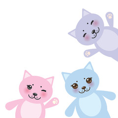 card design set funny cats, pastel colors on white background. Vector