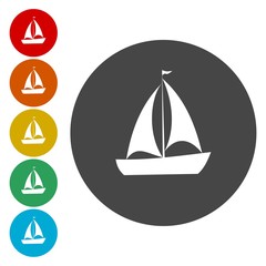 Yacht. Single flat icon on the circle