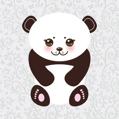 Kawaii funny panda white muzzle with pink cheeks and big black eyes. Vector