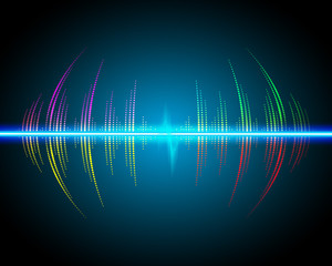 Sound waves oscillating glow, neon light. Abstract technology background ,music background, vector illustration