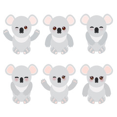 Funny cute koala set on white background. Vector