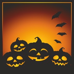 Fototapeta premium Halloween vector illustration with pumpkins, bats and place for a text. Halloween greeting card background.