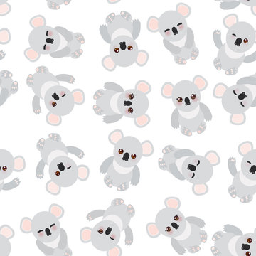 Seamless pattern - Funny cute koala on white background. Vector