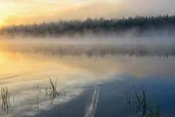 lake sunrise fog sun mist