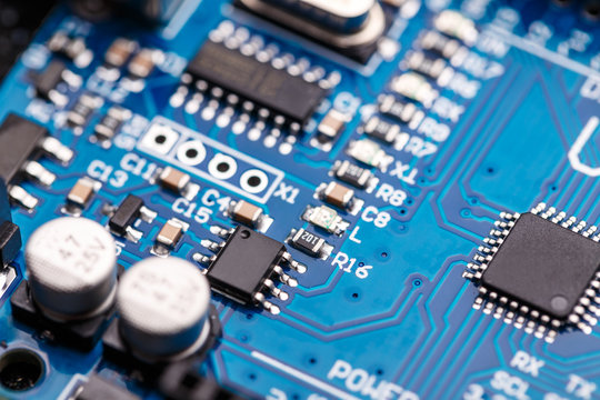 Microprocessor on blue circuit board